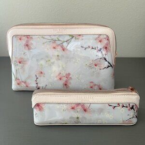 Ted Baker Cosmetic Bag Set Pink Floral Cherry Blossom - Large & Small